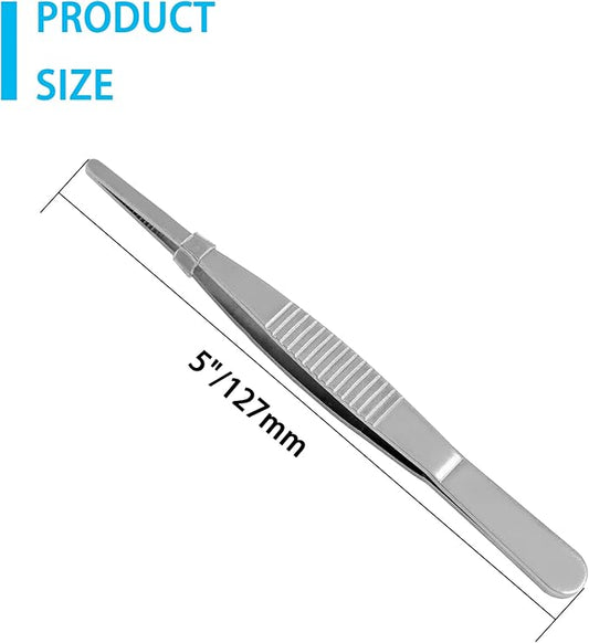 4Pcs 5 Inch Stainless Steel Tweezers with Precision Serrated Straight Tips, Non-slip Multitool Tweezers for Cooking, Repairing, Medical, Garden
