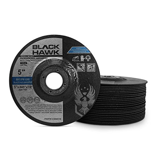 BHA Metal and Stainless Steel Depressed Center Cut Off Wheels for Angle Grinders, 5” x .045” x 7/8” - 25 Pack