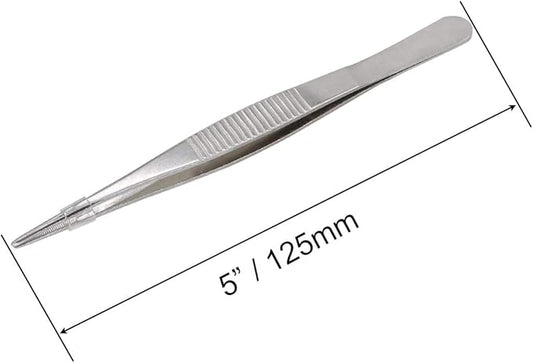 5 Inch Stainless Steel Tweezers with Straight Serrated Tip Multipurpose Forceps for Craft Repairing 2 Pack
