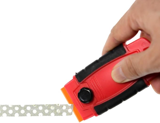 Plastic Razor Blade Scraper Hand Held Window Vinyl Tint Scraper with Protective Cover Mini Razor Blade Red Scraper, Metal Razor Blades Plastic Scraper Blades Removal Scraping Tool Kit