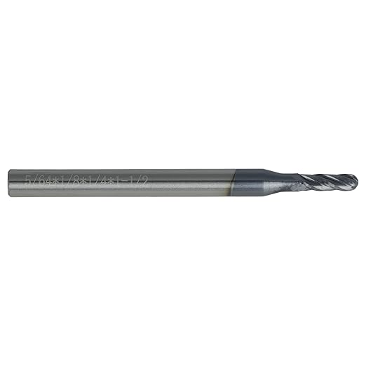 CME 5 pcs Micrograin Carbide End Mills, Ball Nose, TiAlN Coated, 5/64" Mill Diameter, 1/4" Length of Cut, 1 1/2" Overall Length, 4 Flute, Center Cutting