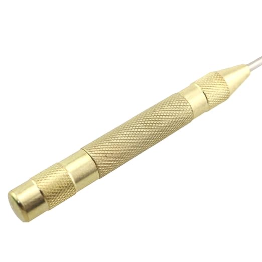 2PCS Automatic Center Punch 5 inch Brass Spring Loaded Center Hole Punch Adjustable Tension Metal or Wooden Hand Tool Window Breaker Safety Escape Tool Gold