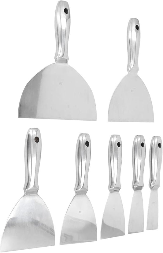 7-Piece Stainless Steel Putty Knife Set, 1.5-8 inch Blades, Paint Scraper Kit with Storage Bag