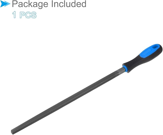Square File, | 12 Inch File Length |, High Carbon Steel Double Cut File Hand Rasp with Anti-Slip Grip Handle - (Applications: for Shaping Metal Wood Plastic), 1-Piece