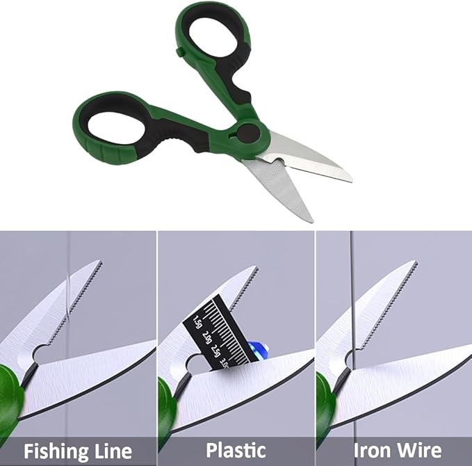 8" Scissors All Purpose, Ultra Sharp Stainless Steel Shears, Heavy Duty Straight Metal Cutter Serrated Edge for Cutting Cardboard, Thin Iron, Wire, Pruning, Gardening (8-In Straight Blades)