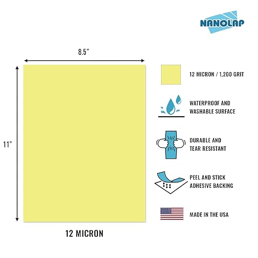 PSA Lapping Film, 5 Pc 12 Micron (1,200 Grit) Adhesive Polishing Paper, 8-1/2” x 11” Microfinishing Fine Sanding Paper, Sanding Film for Scary Sharp Sharpening System, Aluminum Oxide AO