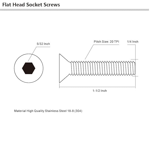MewuDecor 1/4-20 x 1-1/2" Flat Head Socket Cap Screws, Allen Socket Drive, 304 Stainless Steel 18-8, Fully Threaded, Bright Finish, 25 PCS