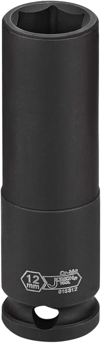 Jetech 3/8-Inch Drive 12mm Deep Impact Socket with 6-Point Design, Heat-Treated Chrome Molybdenum Alloy Steel, Metric