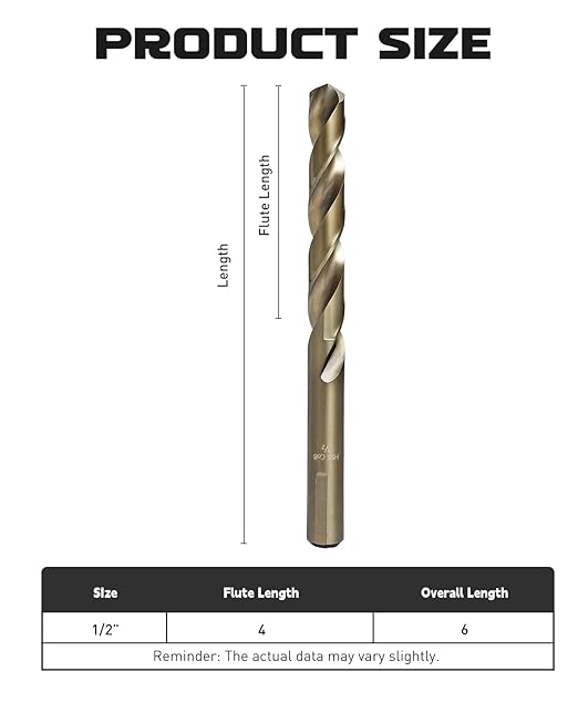 COMOWARE Cobalt Drill Bit Set- 1/2" M42 High Speed Steel Twist Jobber Length for Hardened Metal, Stainless Steel, Cast Iron and Wood Plastic