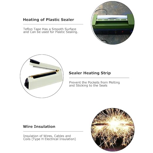 AIYUNNI Teflon Tape, (2-inch x 33 Feet x 0.18mm) PTFE Tape for Vacuum Sealer Machine, Hand Impulse Sealers Insulation PTFE Coated Fiberglass Adhesive Tape