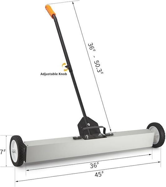 HARDK 36'' Heavy-Duty Rolling Magnetic Sweeper with Wheels, Telescoping Handle,Large Push-Type Magnet Pickup Sweeper with release,- 55Lbs for Workshop, Yard,Lawn, Garage, Floor, Nails,Screws