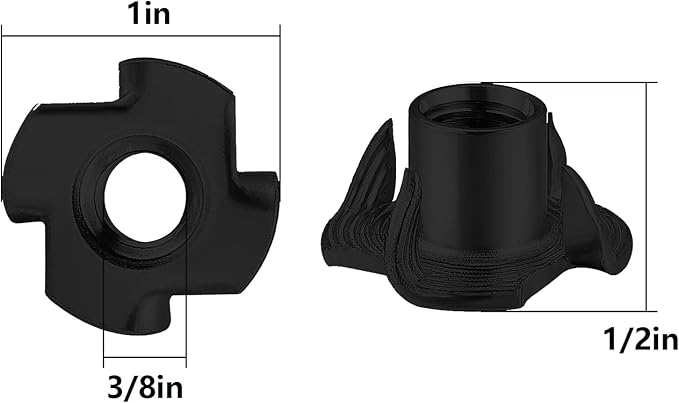 50pcs 3/8-16 T-nut Black Four-jaw - for Home, Hotel Outdoor Threaded Insertion
