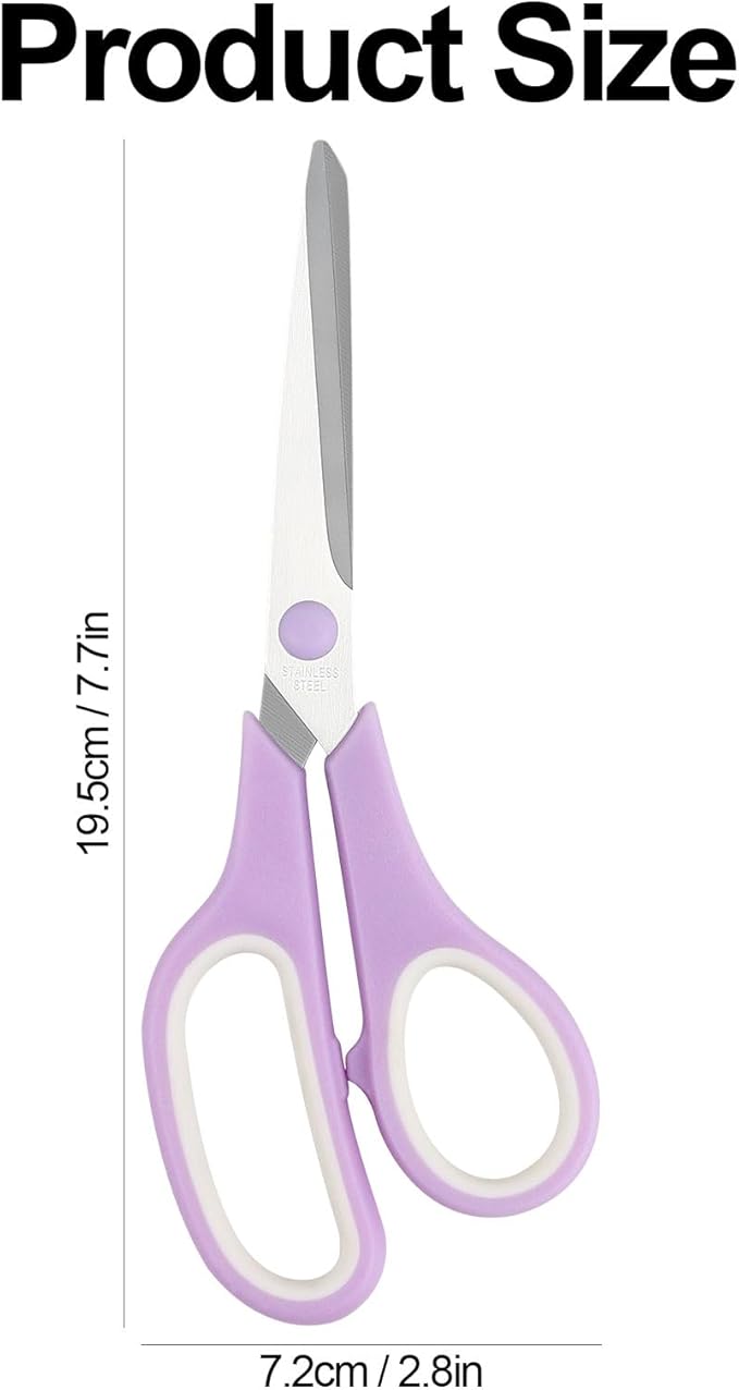 Multipurpose Stainless Steel Scissors 6.7" Pink Sharp Shears Comfort-Grip Scissors for Fabric Craft Office Supplies (Purple 7.7'')