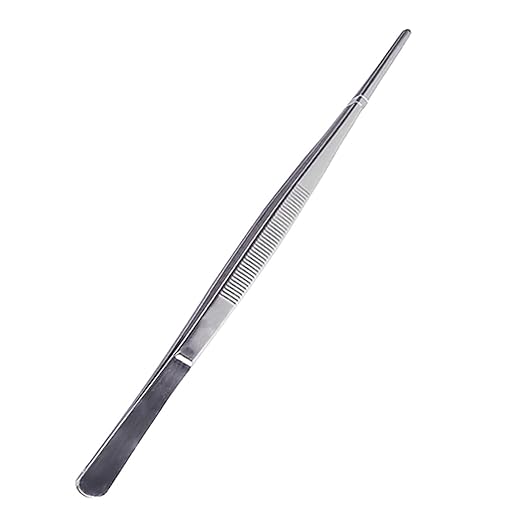 10-Inch Stainless Steel Tweezers with Serrated Tips - Precision Grabber Tongs for Gardening, Kitchen, BBQ, Crafts, Aquarium & Outdoor Use