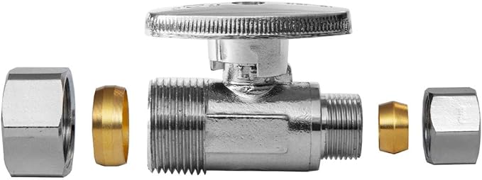 Straight Stop Valve,1/2" Nominal (5/8" OD) Compression x 3/8" OD Straight Shut-off Valve with 1/4 Turn on/off (Pack of 20)(VALVE122-20Pack)