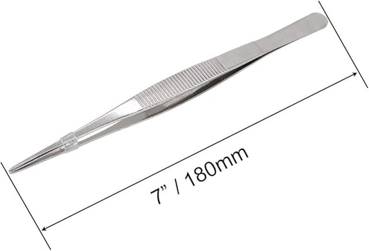 7 Inch Stainless Steel Tweezers with Straight Serrated Tip Multipurpose Forceps for Craft Repairing 2 Pack