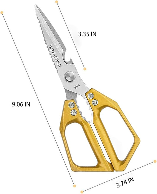 Multi-Purpose Rust Proof Kitchen Shears,Meat Scissors,Dishwasher Safe,Can be Used to Cut Vegetables, Chicken, Steak,Scrape Fish Scales, and Open Bottle Caps, etc(Golden)