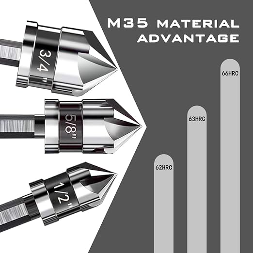 M35 Cobalt Countersink Drill Bit Pro-Grade 6pc Cobalt Countersink Bits Set | 5-Flute Design for Metal/Wood/Stainless Steel/Carbon Steel | Auto Repair & Marine Use | 1/4 Inch Quick Change Hex Shank