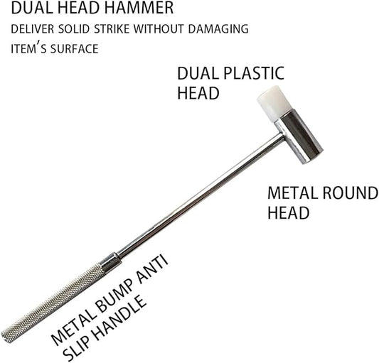 Dual Head Small Hammer, 7 Inches, Plastic Head and Metal Head, Black Plastic Grip, Double face Jewelry Mallet, Mini Hammer for Watch, Tuning, Woodworking, Toys, DIY, Leather, Instruments