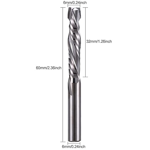 Up & Down Cut Bit 6mm(0.236" Shank , 1-1/4" Cutting Length Compression Bit Spiral CNC Router Bits End Mill Tungsten Carbide Milling Cutter Set 2 Pack
