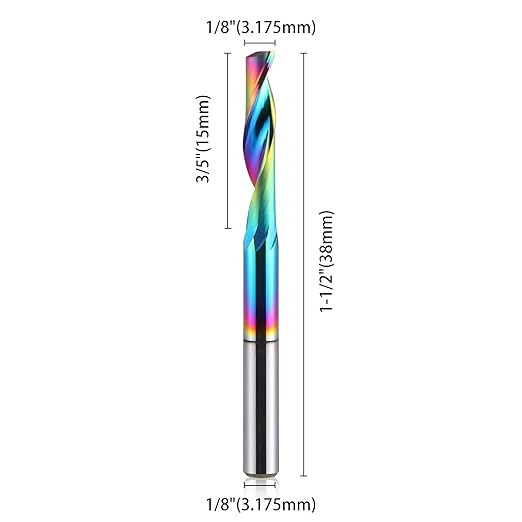 HOZLY CNC Single Flute Router Bits 1/8 Inch Shank,1/8 Inch Cutting Dia,15mm(3/5”) Cutting Length,Solid Tungsten Carbide Alloy End Mill, DLC Coating Milling Cutter for Aluminium,Pack of 10