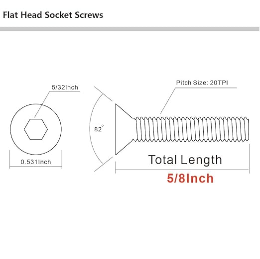 MewuDecor 1/4-20 x 5/8" Flat Head Socket Cap Screws, Allen Socket Drive, Stainless Steel 18-8 (304), Full Thread, Bright Finish, 25 PCS