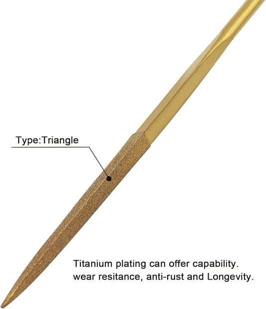 10 PCS Diamond Needle File (4mm x 160mm,150 Grit) Titanium Coated Mini Metal Files Triangle Files for Precision Metal File Work Miniature DIY Jewelers/Glass/Ceramic