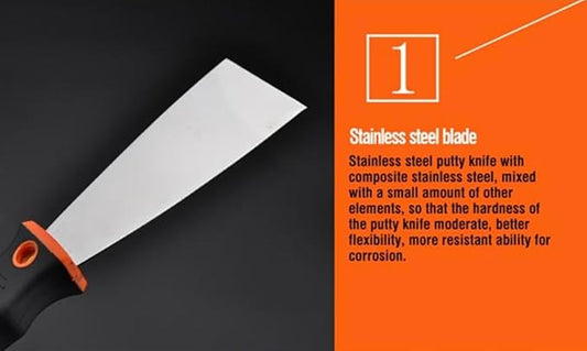 Edward Tools Pro Putty Knife 5 Piece Set - 1??5??Heavy Duty Stainless Steel Scraper Knives with Ergo Grip Handle and Steel Striking Butt - Tool for Scraping, Wallpaper, Spackle, Spreader, Taping Knife