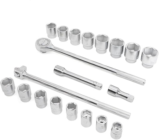 21-Piece 3/4" Drive Socket Wrench Sets, 6-Point,SAE Size(7/8''-2"),CR-V Steel Sockets with Adapters and Ratchet Handle,Flex-head breaker bar