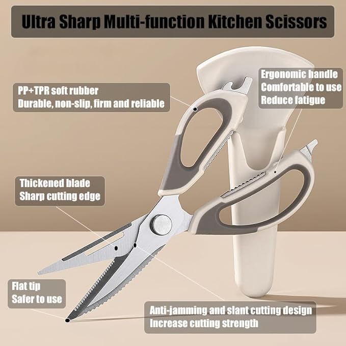 2 Pcs Heavy Duty Kitchen Shears with Magnetic Holder, Multi-function Kitchen Scissors for Food - Come Apart, Rust-Resistant, Magnetic Scissors for Fridge(Green and Blue)