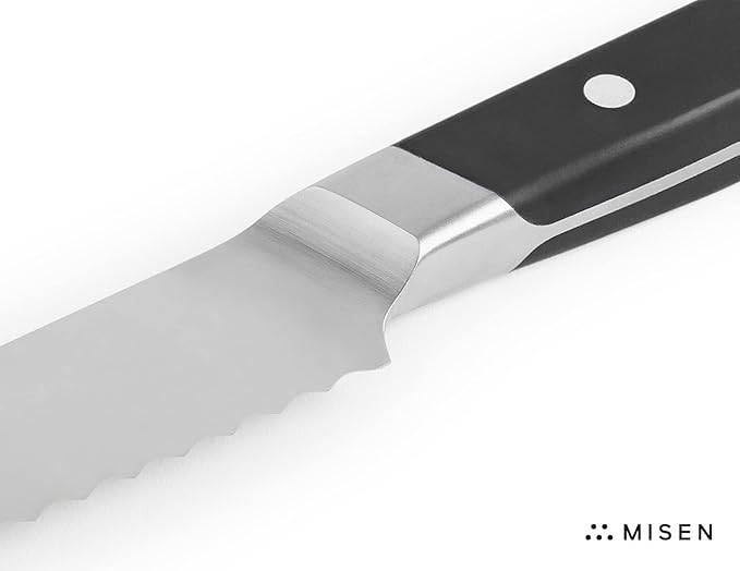 Misen Serrated Bread Knife - High-Carbon Japanese AUS8 Steel - Perfect for Soft Foods, Bread, Pastries, and Fruits - Verstatile Slicer, Razor-Sharp Edge, Durable Blade, Ergonomic Handle - 5", Black