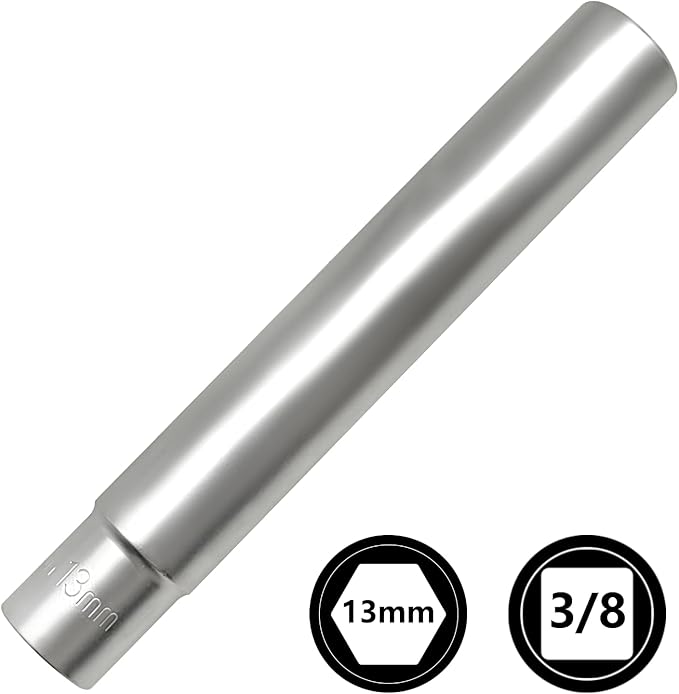 ZKTOOL 7PC 3/8-Inch Drive Deep Metric Socket Set, 8-14MM Extra Long Deep 120MM with 1/2'' and 3/8'' adapter