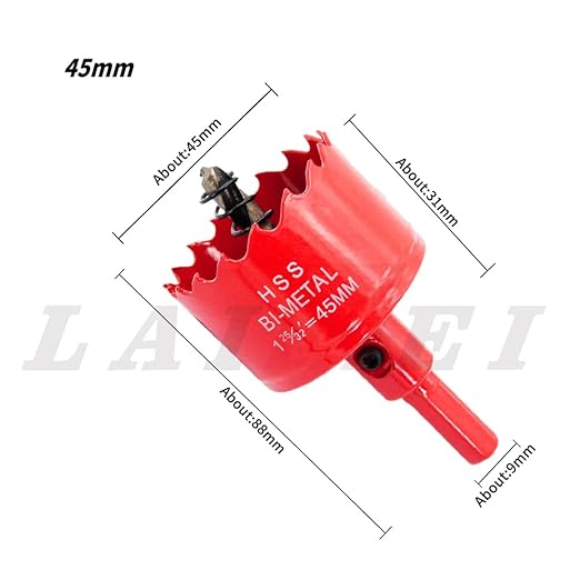 Hole Saw Drill Bit Hole Saw HSS Hole Cutter with Arbor for Wood,PVC Board and Plasterboard(1-4/3"(45mm Hole Saw))