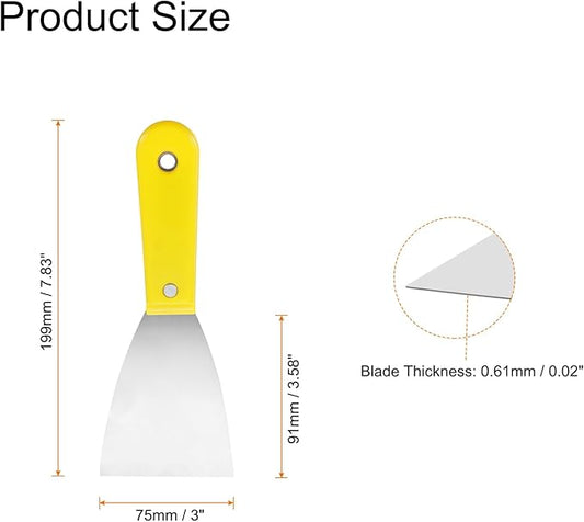 HARFINGTON 4pcs Carbon Steel Putty Knife 3" Plastic Handle Spreading Drywall Flex Putty Scraper for Wallpaper Wall Taping Scraping Paint, Yellow