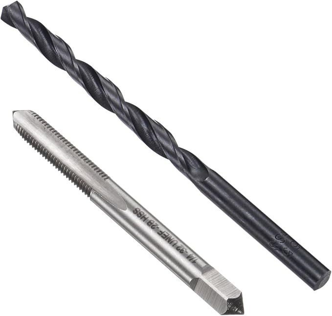 uxcell Tap and Drill Bit Set, 1/4-32 UNEF Thread Tap & 7/32" Black Oxide Twist Drill Bit, Straight Flute Tap Tapping Threading Repair Tool Kit