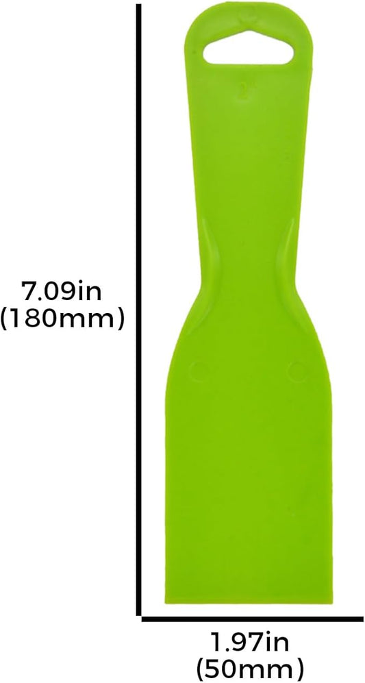 10 reusable plastic putty knives are flexible paint scraper tools used for decals, wallpapers, baking, wall and car putty, splashing, repairing, and painting(green)