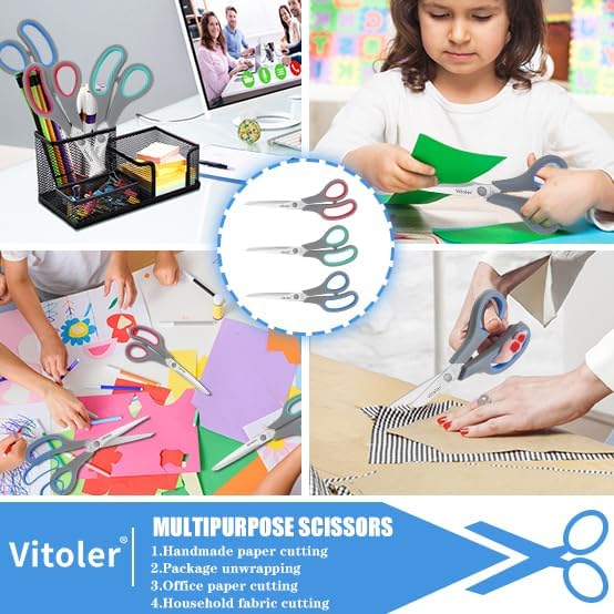 Vitoler Scissors, Heavy Duty Scissors All Purpose Bulk Set of 3-Pack竊똕harp Scissor for Office School Craft Sewing Fabric, Right/Left Hand