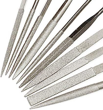 YAKAMOZ 10-Piece Mini Diamond Needle File Set 2x100mm Small Metal Riffler Files Jewelers File Precision Hand Tools for Glass Wood Stone Jewelry - Round Triangular Square Flat Shape