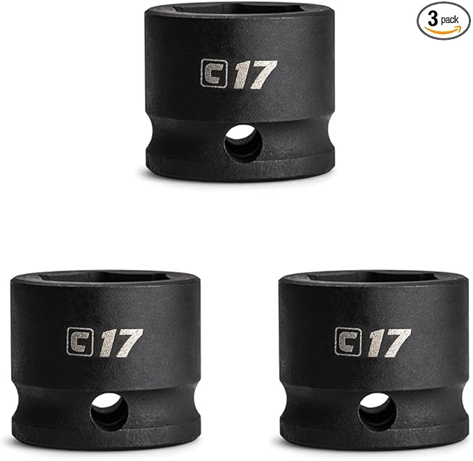 Capri Tools 17 mm Stubby Impact Socket, 3/8 in. Drive, 6 Point, Metric (Pack of 3)