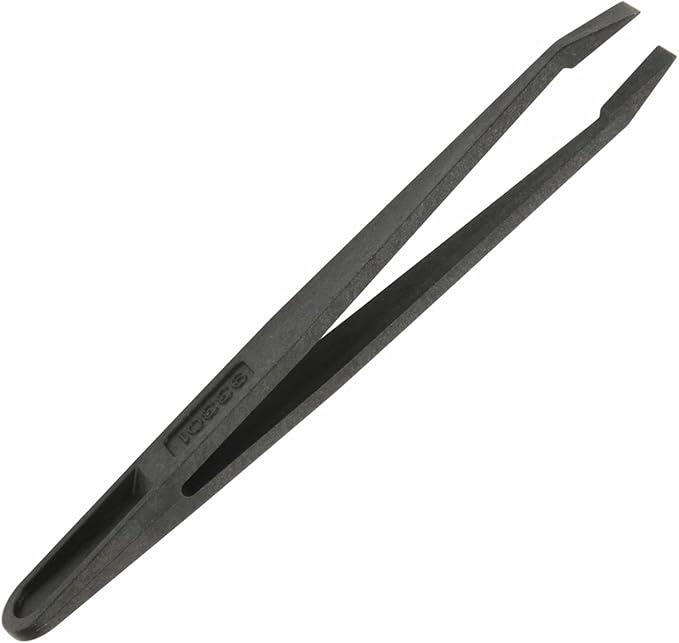 Auniwaig 3pcs Precision Plastic Tweezers, Slant Flat Tip Anti-Static Tweezers for Jewelry Craft DIY Beauty Electronics Repair Tool (4.7 Inch, Black01)