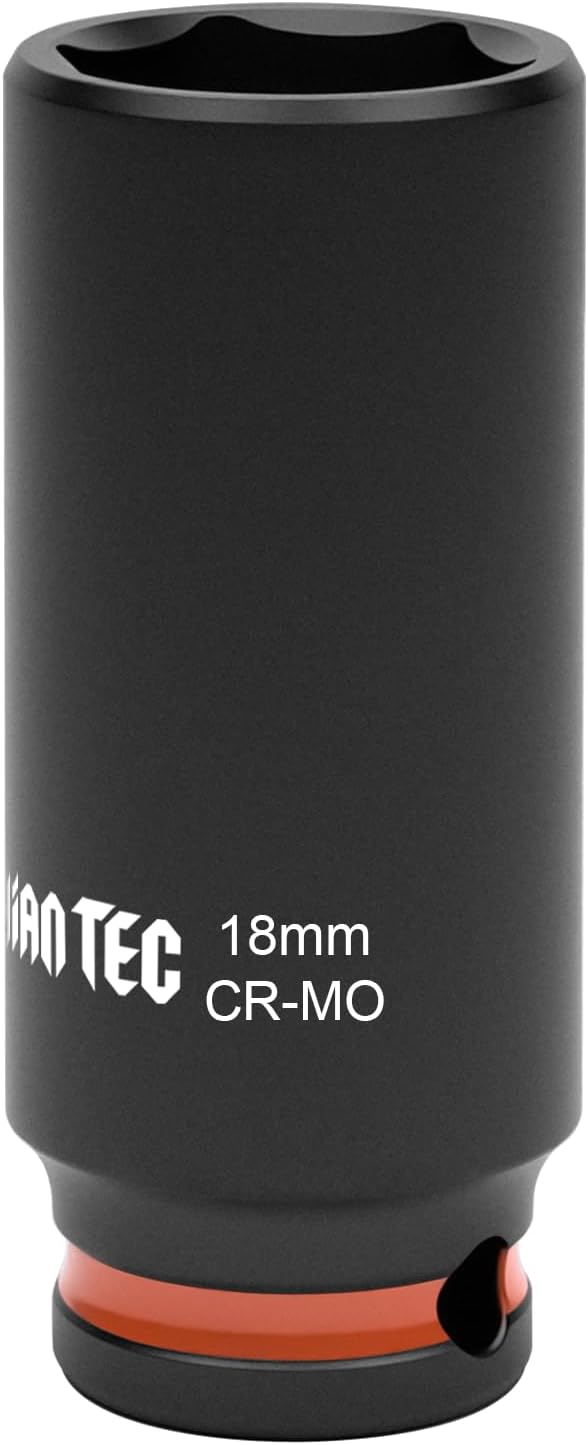 6-Point Deep Impact Socket, 3/8-Inch Drive 18mm Socket, Cr-Mo,Automotive, Truck Maintenance, Heavy Equipment Repair
