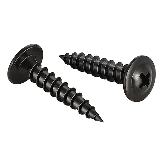 #8 x 3/4" (150 PCS) Modified Truss Head Wood Screws, Phillips Drive Quick Metal Self Tapping Screws, Black Coating, Full Thread, Screwdriver Bit Included