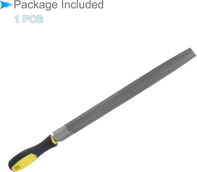 Metal Half-Round File, 12" Blade Length, High Carbon Hardened Steel Cut Mill Hand Rasp with Non-Slip Handle Yellow - (Applications: for Wood, Metal, Plastic)