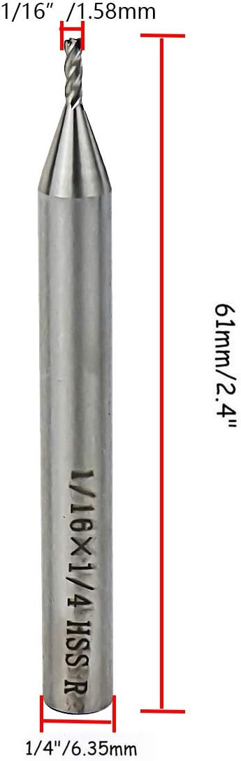 End Mill Cutter 1/16" Cutting Dia 1/4" Shank Dia 4 Flutes End Mill Drill Bit - 5pcs