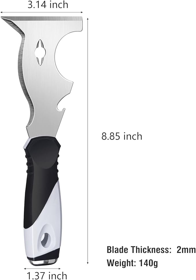 Mister Rui 2 Pack 10 in 1 Putty Knife - Multi Use Painters Tool, Taping Knife, Paint & Metal Scraper with Hammer End, Razor Blade Spackle Tool