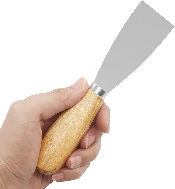 Putty Knife, 1.5 Inch Metal Scraper, wooden Handle Spackle Knives for Drywall, Decals, Wall paper, Patching, Painting, Taping, Scraping Coating