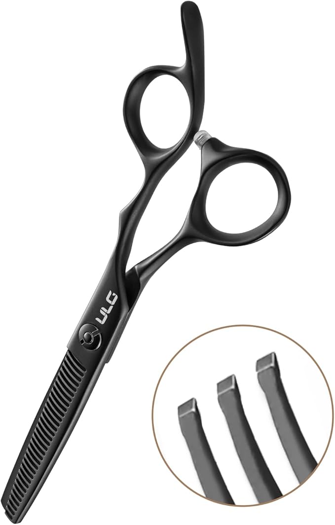 ULG Seamless Thinning Scissors ??Professional Stainless Steel, Teflon Coated, Ergonomic Offset Handles, Precision Serrated Blades for Natural Hair Thinning and Layering, Ideal for Stylists and Barbers