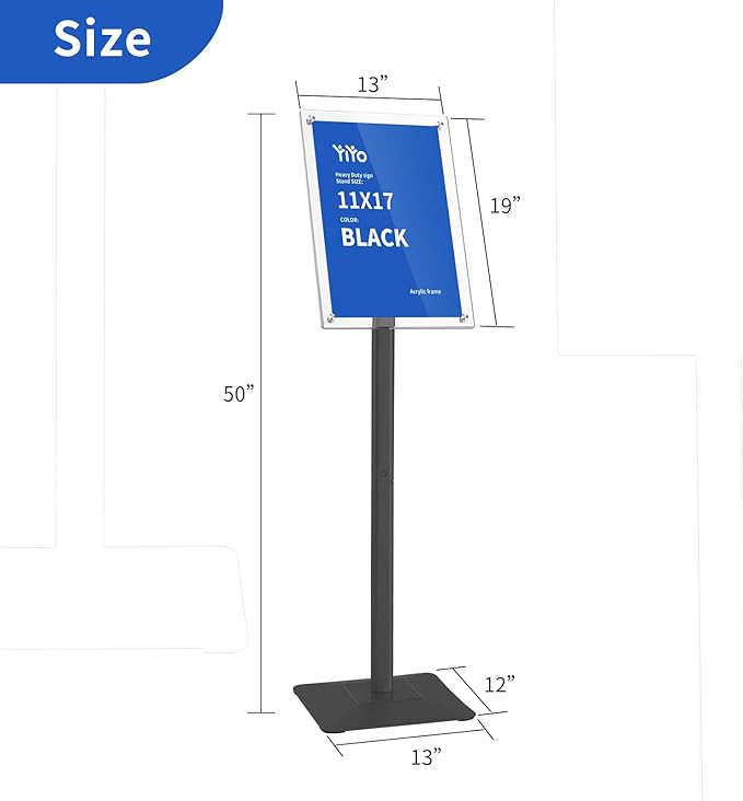 YIYO Sign Stand Poster Stand竊똞djustable heavy duty pedestal Sign Holder Floor Stand竊똞crylic frame floor standing for display menu 11 * 17 inch竊똁lack (acrylic frame 11 * 17 Black)