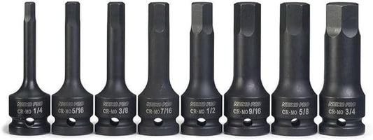 NEIKO 01137B 1/2-Inch-Drive Allen Socket Set, 3-Inch Length, 1/2-Inch Impact Hex-Bit Socket Set, SAE Hex Driver 1/4" to 3/4", CrMo Steel, Impact-Grade, 8-Piece Set