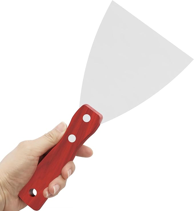 Putty Knife, 4 Inch Stainless Steel Scraper Tool, Wooden Handle Metal Spackle Knives for Drywall, Decals, Wall Paper, Floor Tile, Patching, Painting, Taping, Scraping Coating